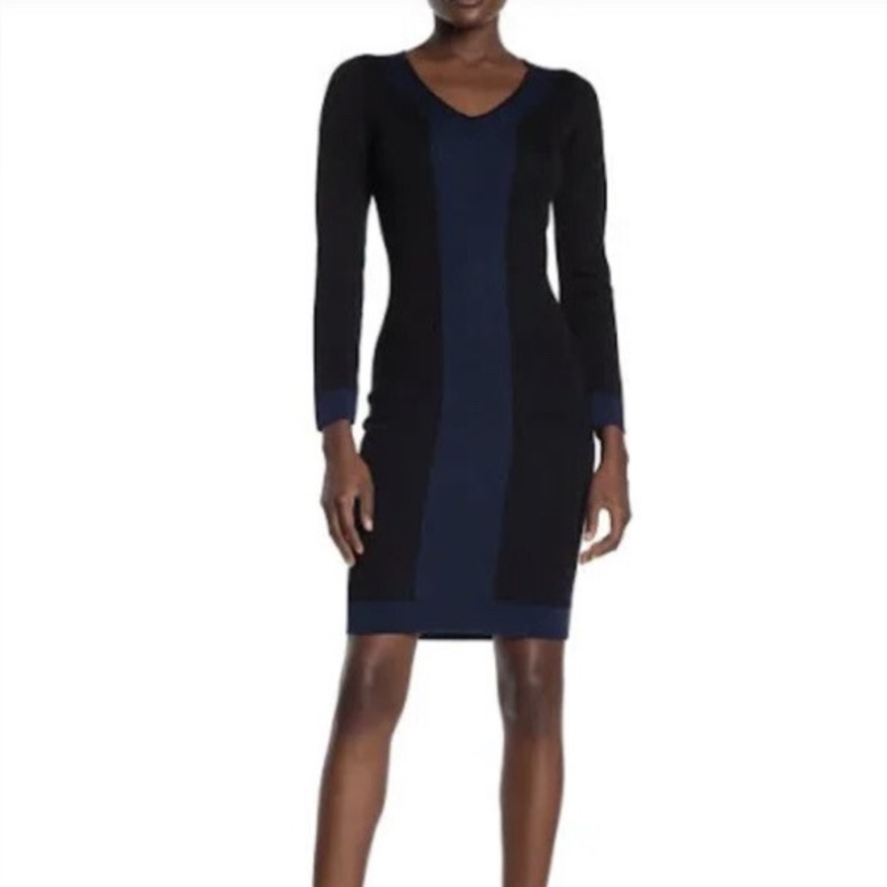 Max Studio Black and Blue Long Sleeve knit Dress